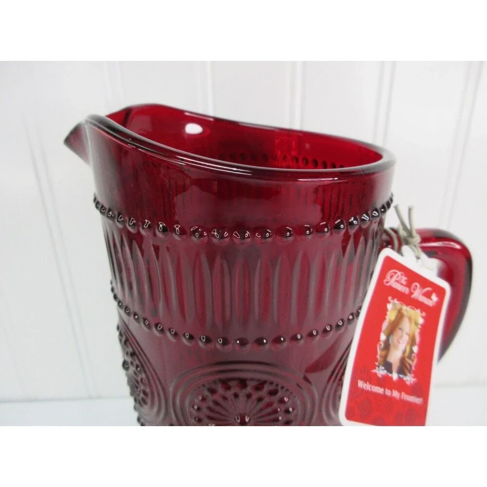 Pioneer Woman Pitcher Adeline Ruby Red Glass  54 oz. 8.5